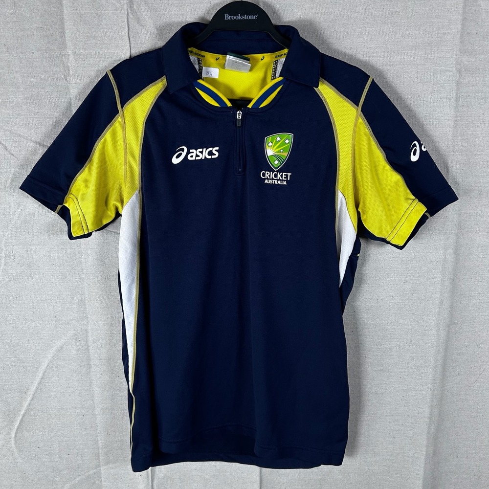 Asics Cricket Australia‎ Navy Yellow Quarter Zip Performance Polo Shirt Mens S
